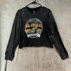 Organic Generation Women M Shirt Long Sleeve Crop Graphic Print Motorcycle Biker